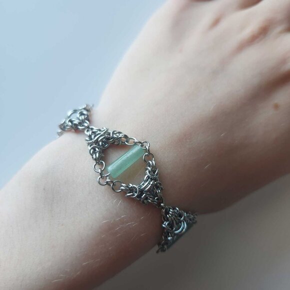 Gothic long chainmaille necklace with a small silver chain - Picture 7 of 7